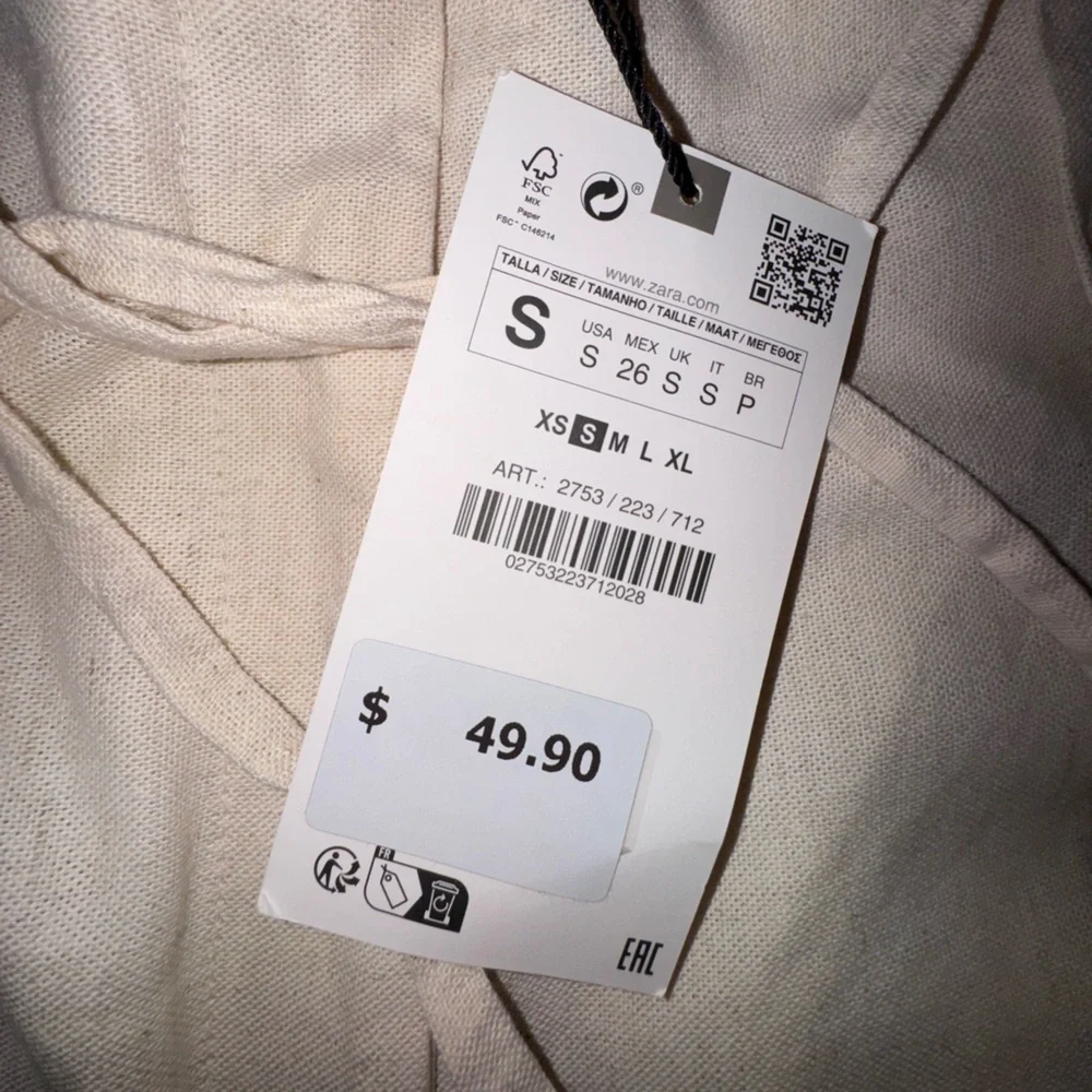 Zara Cotton Linen Blend Pleated Tie-Front Pants | Size Small | NWT